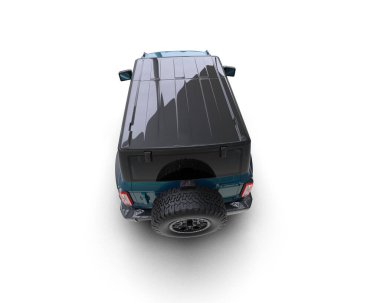 Bir arabanın gölgesi olan mavi bir kamyonun üç boyutlu resmi.