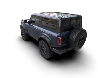 Beyaz arka planda bir araba. 3d oluşturma.