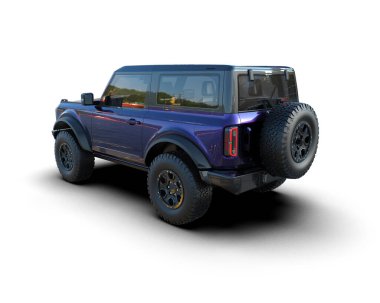 Beyaz stüdyo arka planında izole edilmiş modern bir SUV 'un 3 boyutlu görüntüsü.