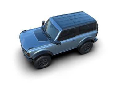 Beyaz arka planda bir araba. 3D görüntüleme - illüstrasyon.