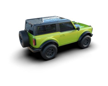 Tasarım için yeşil ekranlı modern yeşil SUV. 3 Boyutlu Hazırlama