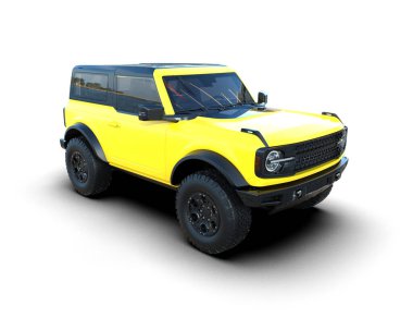 beyaz arka planda modern SUV arabası 3 boyutlu görüntüleme