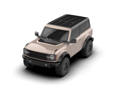 Beyaz stüdyo arka planında 3 boyutlu markasız SUV marka bir araba.