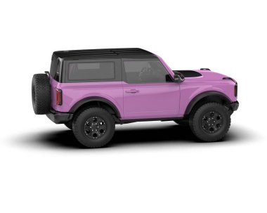 Mor SUV arabası beyaz arka planda izole edilmiş. 3D görüntüleme - illüstrasyon