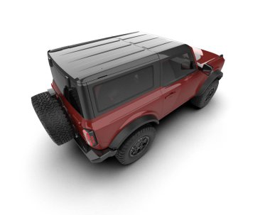 Kırmızı SUV 'un beyaz bir stüdyo arka grubunda 3 boyutlu görüntüsü.