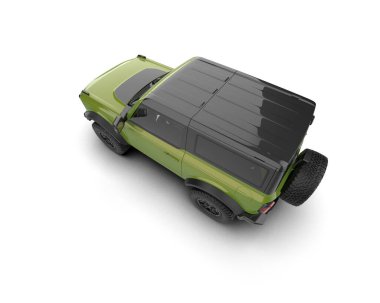 Yeşil çimenleri ve gölgesi olan siyah bir cip. 3d oluşturma