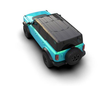 Beyaz arka planda izole edilmiş modern yeşil bir arabanın 3 boyutlu görüntüsü