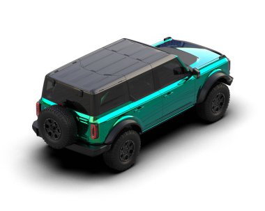 Beyaz bir stüdyo ortamında izole edilmiş markalı, jenerik bir SUV.