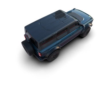 Siyah stüdyo arka planında mavi arabanın üç boyutlu görüntüsü.