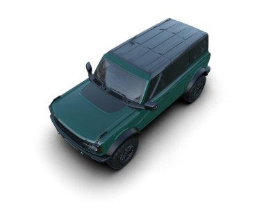 Stüdyo arka planında 3 boyutlu yeşil araba görüntüsü