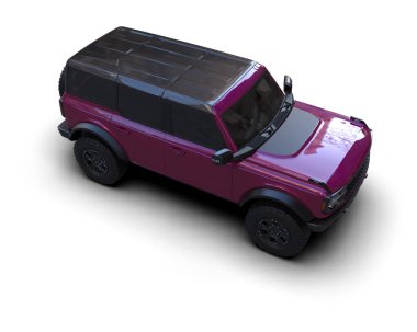 Beyaz zemin üzerinde izole edilmiş koyu-kırmızı bir SUV 'un 3 boyutlu görüntülemesi