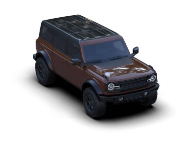 Küçük siyah tekerlekleri olan bir cip. 3d oluşturma