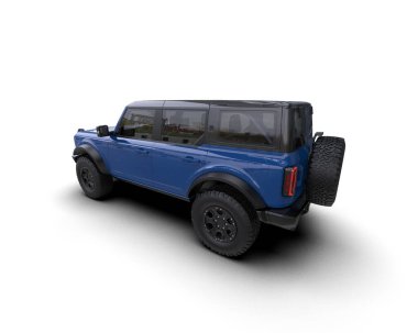 Beyaz arka planda izole edilmiş modern bir SUV aracının 3 boyutlu görüntülenmesi