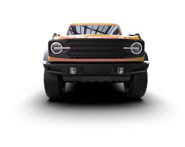 Beyaz arka planda izole edilmiş 3 boyutlu bir Amerikan arabası.