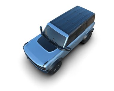 Mavi modern araba beyaz arka planda izole edilmiş. 3d oluşturma