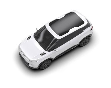 Beyaz arka planda izole edilmiş beyaz araba 3 boyutlu görüntüleme - 3 boyutlu