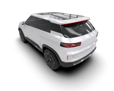 Beyaz modern siyah SUV - arka görüş. 3d oluşturma.