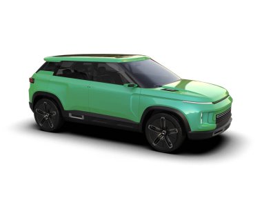 Yeşil cip arabası. 3d oluşturma.