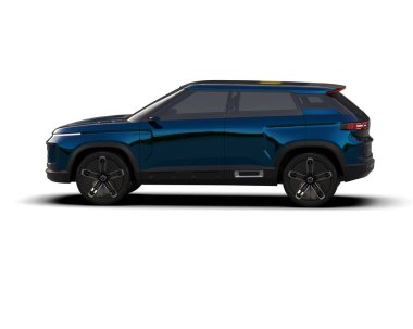 Beyaz arka planda gerçekçi bir arazi aracı. 3d resimleme