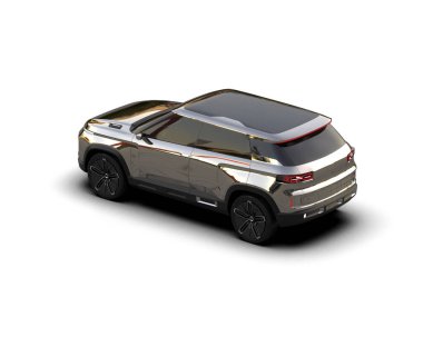 Beyaz bir geçmişi olan gümüş renkli lüks bir aile cipi. 3d oluşturma.