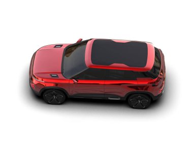 Beyaz arka planda kırmızı araba. 3d oluşturma