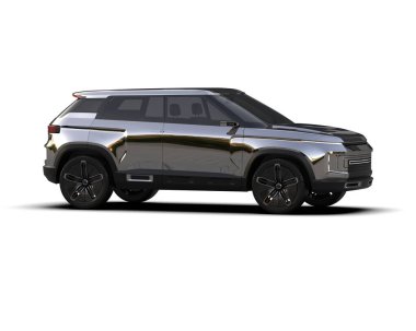 Beyaz arka planda modern bir cip arabası. 3 boyutlu resimleme