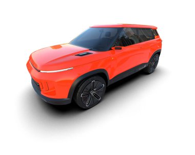 Stüdyo ortamında markasız bir SUV 'un 3 boyutlu çizimi.