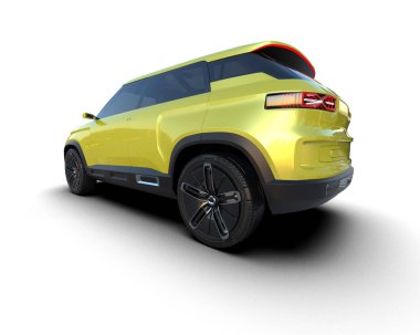 Stüdyo ortamında markasız bir SUV 'un 3 boyutlu çizimi