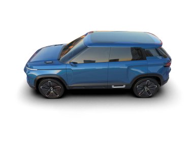 Beyaz arka planda modern bir cip arabası. 3d oluşturma