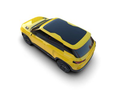 Beyaz arka planda modern sarı şehir taksisi. 3d oluşturma