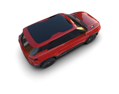 Beyaz arka planda modern bir araba. 3d oluşturma