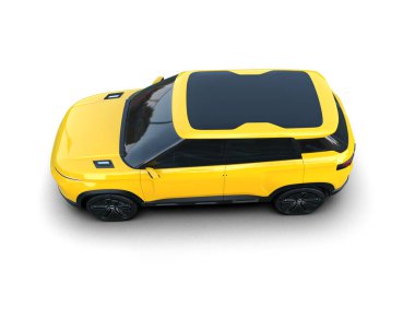 Beyaz arka planda sarı modern şehir arabası. 3d oluşturma