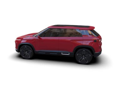 Aile için kırmızı araba. 3d illüstrasyon.