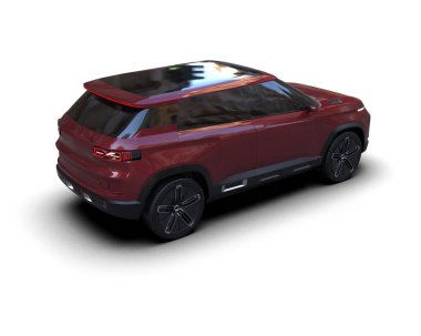 Stüdyoda beyaz arka planda izole edilmiş bir SUV 'nin 3 boyutlu görüntüsü.