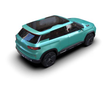 Modern araba arka planda izole edilmiş. 3D görüntüleme - illüstrasyon