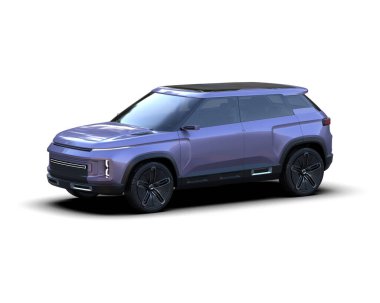 Bir markanın 3 boyutlu görüntülemesi - daha az genel SUV arabası beyaz arkaplanda izole edildi