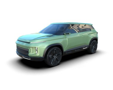 Beyaz arka planda modern bir araba. 3d oluşturma