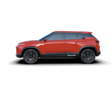 Kırmızı modern araba SUV - ön taraf manzaralı. 3d illüstrasyon