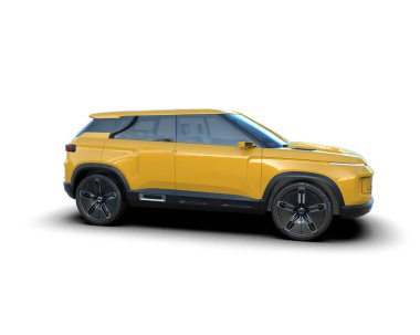 İzole edilmiş arka planda sarı cip. 3d oluşturma