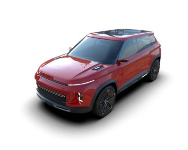 Beyaz arka planda kırmızı araba. 3 Boyutlu Hazırlama