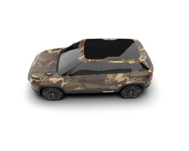 Siyah SUV arabası. Beyaz arkaplanda 3 boyutlu görüntüleme izole edildi