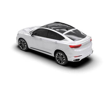 Beyaz arka planda beyaz, modern bir araba. 3 Boyutlu Hazırlama