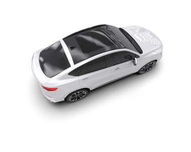 Siyah, beyaz ekranlı modern bir araba. 3d oluşturma