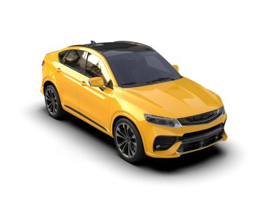 Beyaz arka planda bir araba. 3d oluşturma