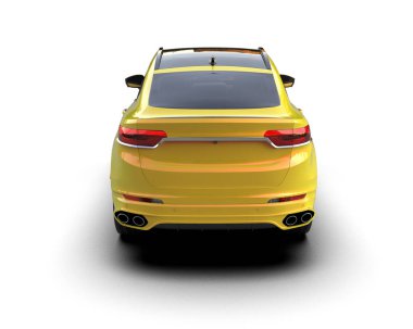 Beyaz arka planda izole edilmiş sarı spor araba..