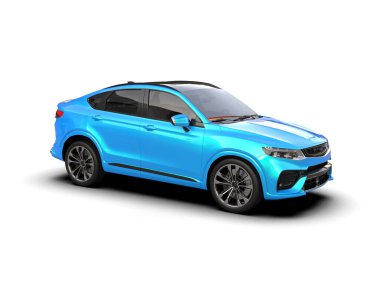 Arabalı aile mavi arka planda. 3d illüstrasyon