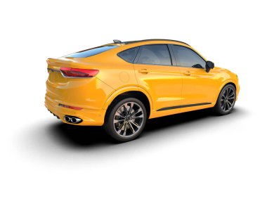 Beyaz arka planda modern bir araba. 3d oluşturma