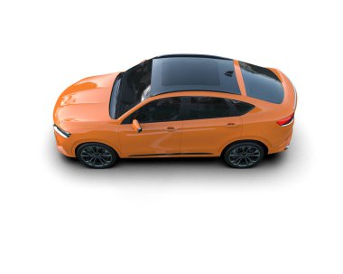 Beyaz arka planda turuncu şehir arabası. 3d oluşturma.