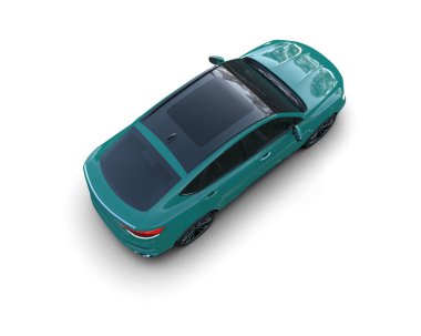 Yeşil ekranlı modern mavi araba. 3d illüstrasyon