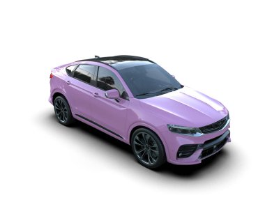 Beyaz arka planda izole edilmiş pembe spor araba. 3d oluşturma